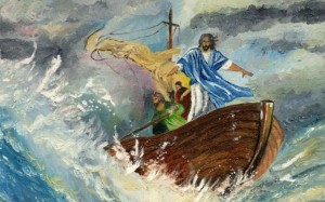 Jesús  y la barca en la tormenta