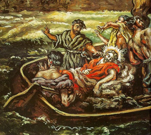 Pintura de Jesús dormido en la barca